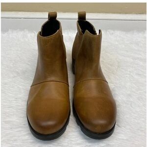 Sorel Emelie Leather Chelsea Boot Camel Brown Size 10